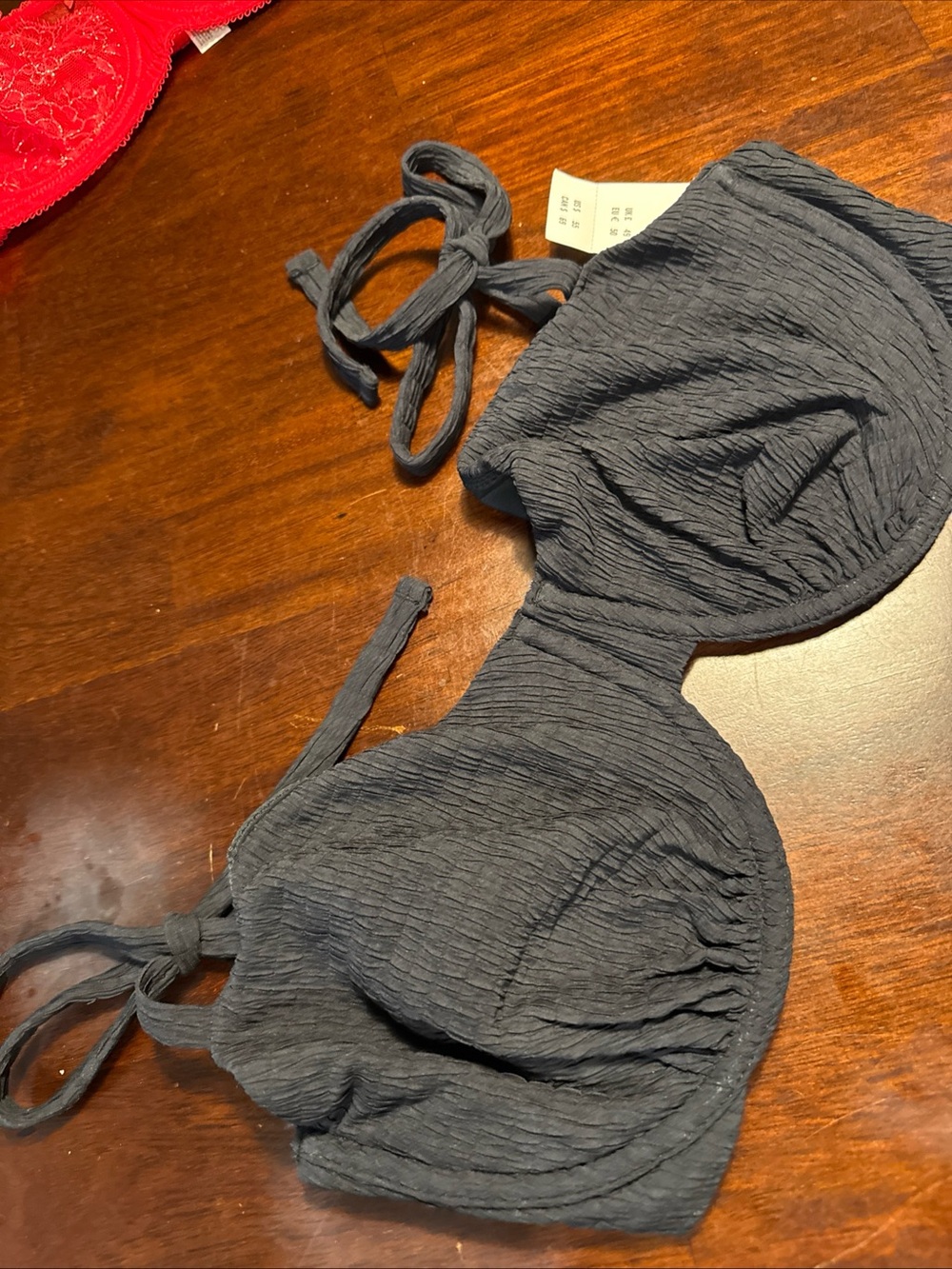 Nwt $55 Abercrombie And Fitch Black Bow Bikini Swim Top L Large Bb